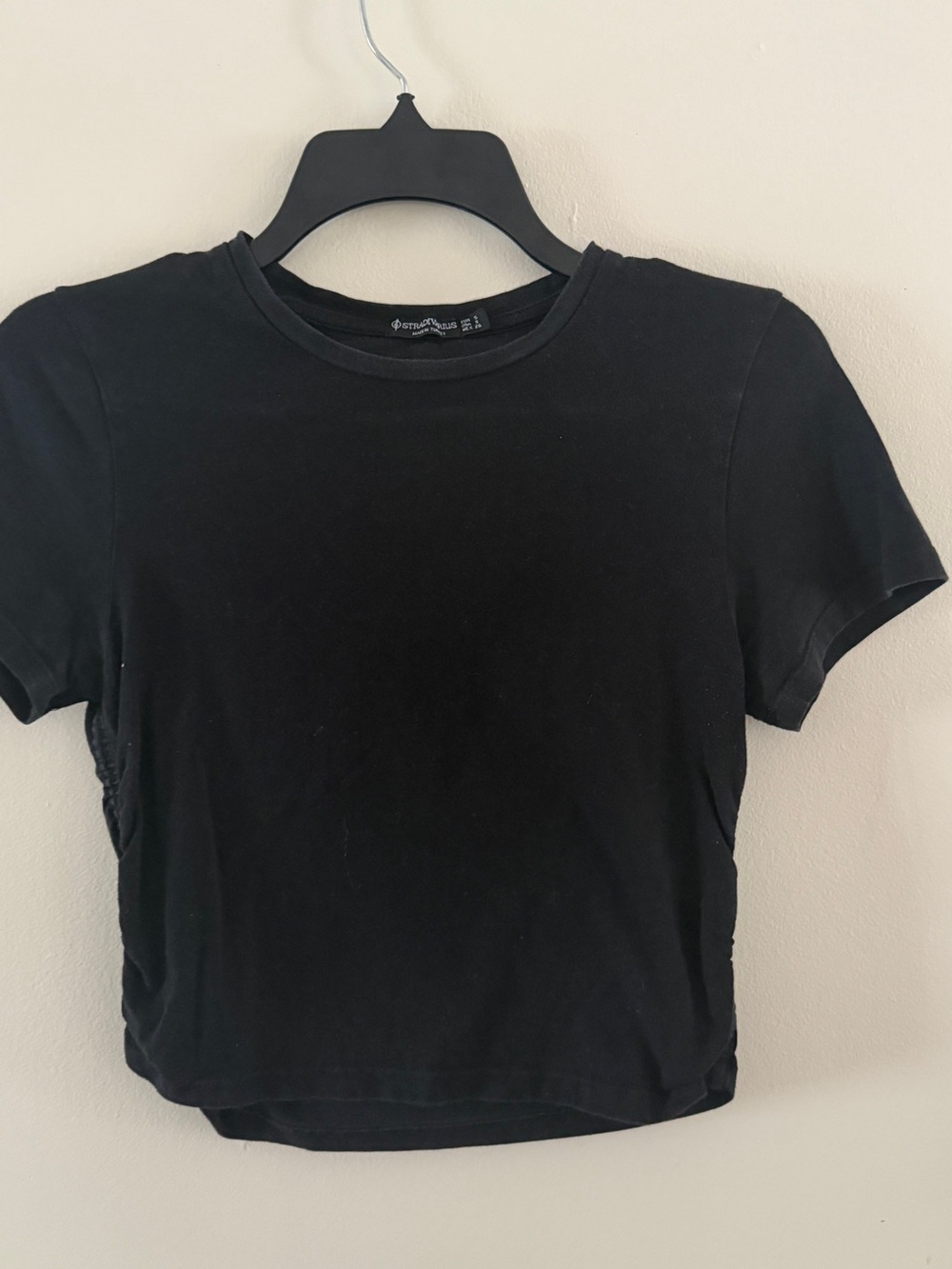 stradivarius Black Short Sleeve Crewneck Crop Top